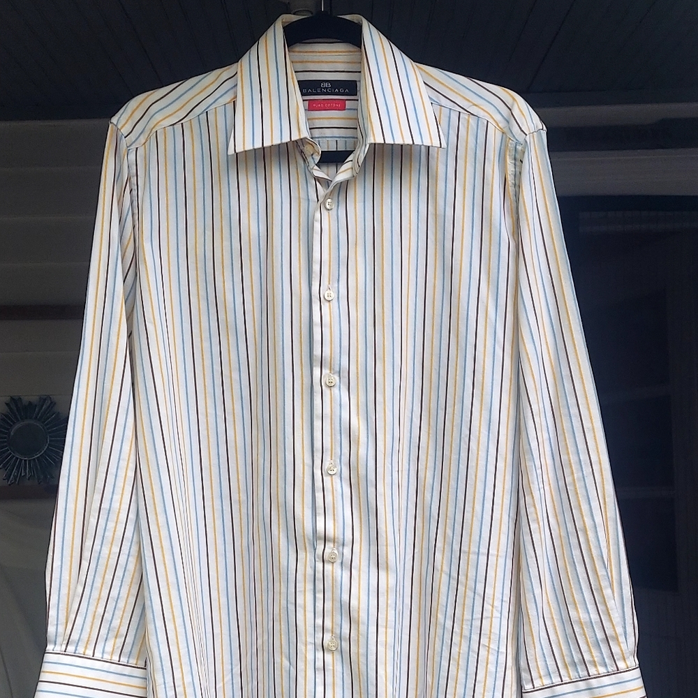 NICE Men's Balenciaga Striped Yellow Baby Blue Brown & White Sz 39 15 1/2'